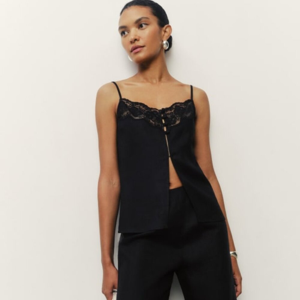 Reformation Tess Black Linen Matching Set